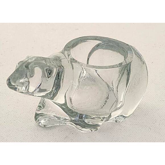 Candle Holder-Votive-Desk Accessory-Clear Glass-Polar Bear-5" Long-Reflective - Picture 1 of 8